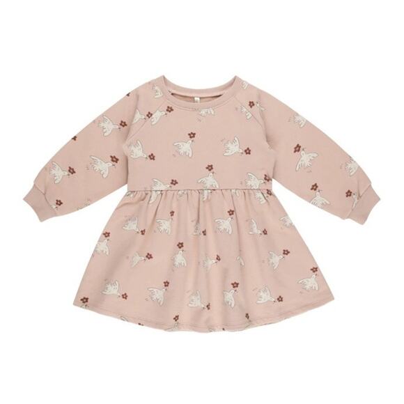 Rylee + Cru Blush Pink with White Doves Allover Print Sweatshirt Dress 2-3y - Picture 1 of 10